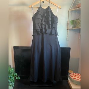 Black ruffle halter top dress
